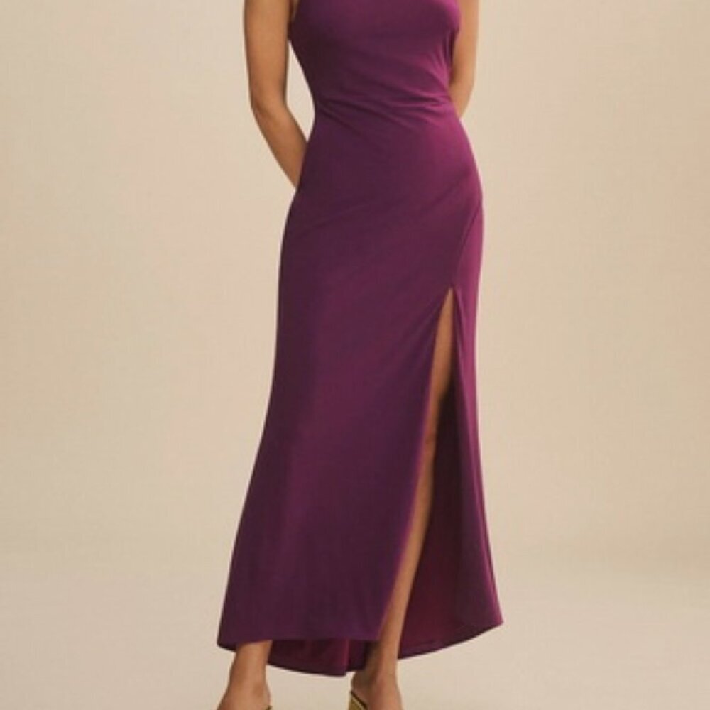 Mac Duggal Purple One Shoulder Jersey Sheath Gown - Picture 4 of 5